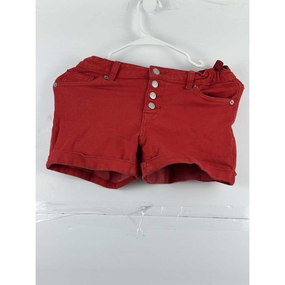 Cat & Jack Girls Red Denim Button Fly Shorts Size L 10/12 Ultimate Stretch